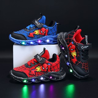 2023 Novo Estilo de Iluminação Sapatos Infantis Homem-Aranha Novo Estilo Sapatos Esportivos para Meninos Luminosos com Primavera Leve Sapatos Infantis Novo Estilo