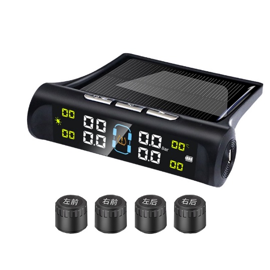 Sistema De Alarme De Pressão De Pneus De Energia Solar TPMS Segurança Automático Aviso De Temperatura