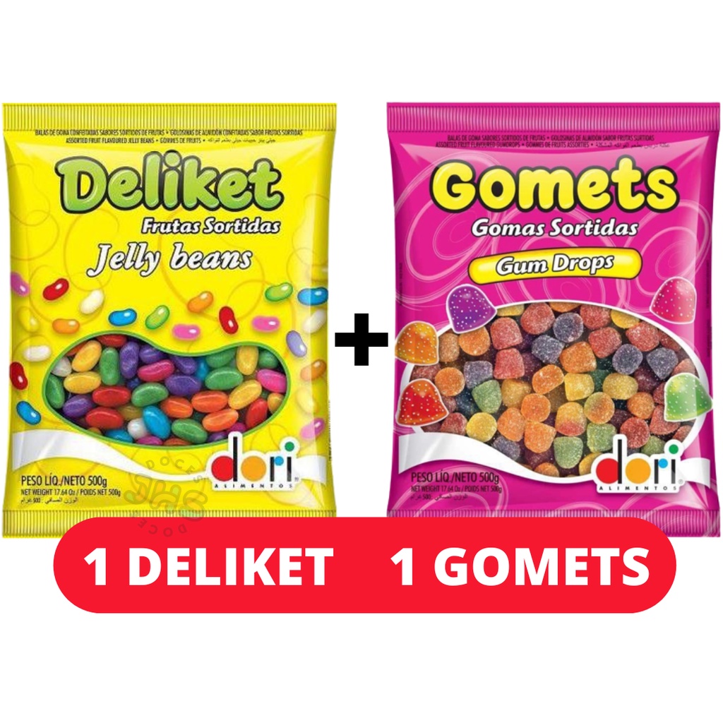 Kit 1 Bala Gomets 1 Bala Deliket Goma 500g jujuba Sortida