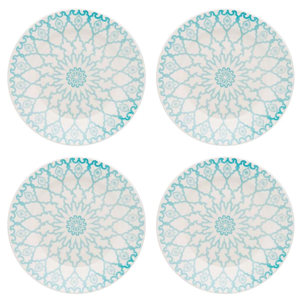 Kit Jogo 4 Pratos Sobremesa Biona Mandala em Cerâmica Decorada 18 cm - Oxford em Oferta na Shopee
