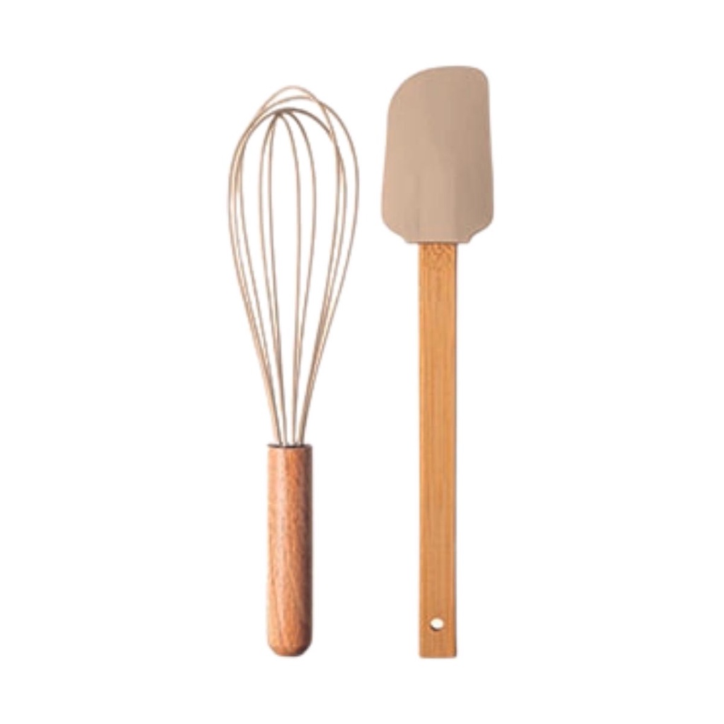 Kit Utensílios Silicone Espátula Pão Duro + Fuê Cabo De Bambu 27cm Servir Cozinhar UZ7058 - Cores