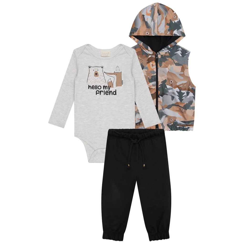Roupa Infantil Masculina Colete Body Manga Longa Calça Moletom Peluciado Inverno Trio Lucboo