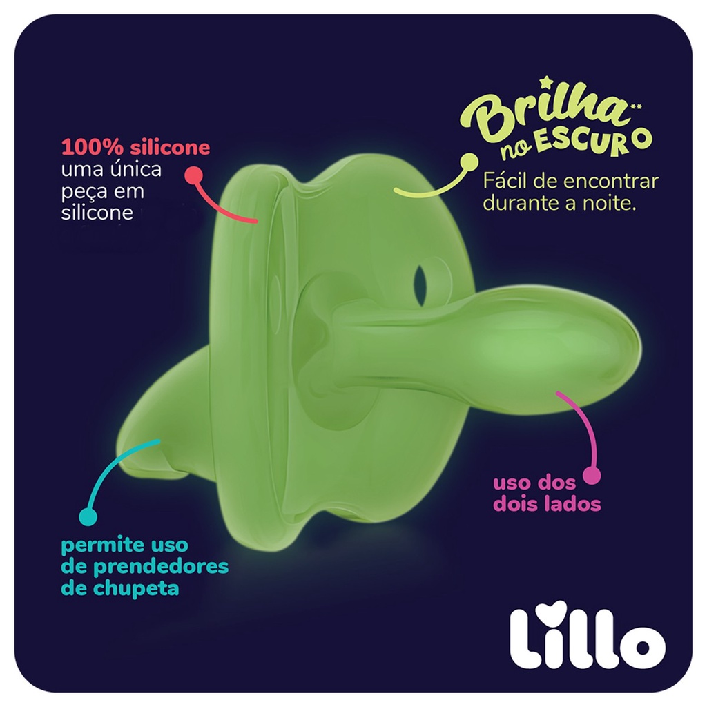 Detalhes do Chupeta Silicone Calming Brilha no Escuro 6m+ Neutra - Lillo