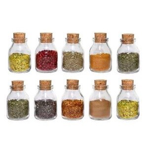 Kit 10 Vidros e Rolha Portuguesa Porta Tempero Condimento Ervas Sais