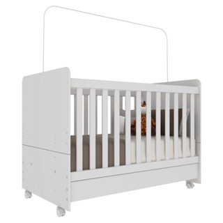 Berço Americano 3 em 1 com Colchão Incluso e Rodízios Bambino Multimóveis Branco