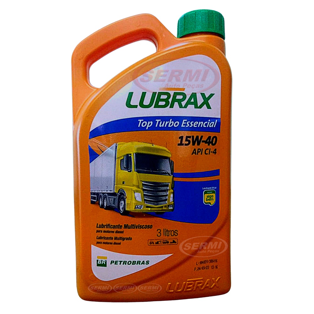 Óleo Motor Diesel 15W40 Lubrax Top Turbo Essencial 3L – Galão para Pickup e Caminhonete em Oferta na Shopee