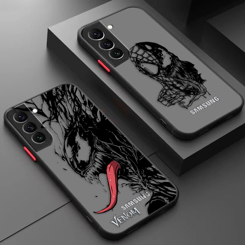 Esboço Frio Venomizado Homem-Aranha Estojo Venom Matte Para Samsung Galaxy S23 S22 S21 S20 S10 S10E S9 S8 Nota 20 10 Plus Lite Ultra 5G Capa De Telefone Com Toque De Pele