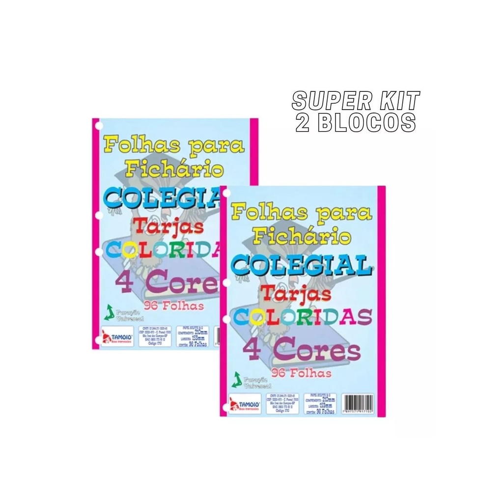 Kit 2 Folhas De Fichários Coloridas 4 Furos 1/4 - Pequeno