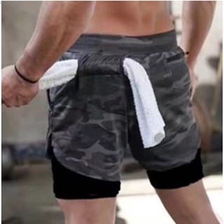 2 in 1 Bermuda training short dry fit Male Elastane gym shorts
