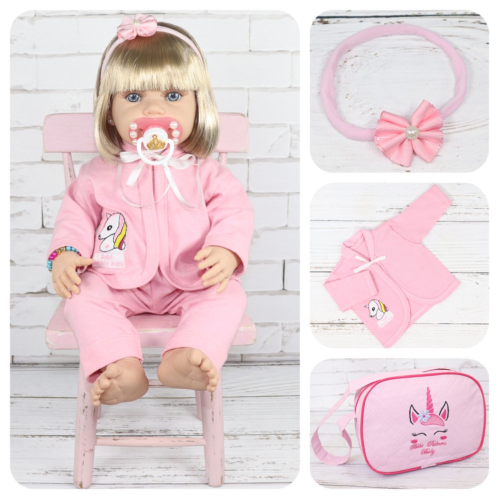 Boneca Silicone Sissi Loira Rosa Com Bolsa