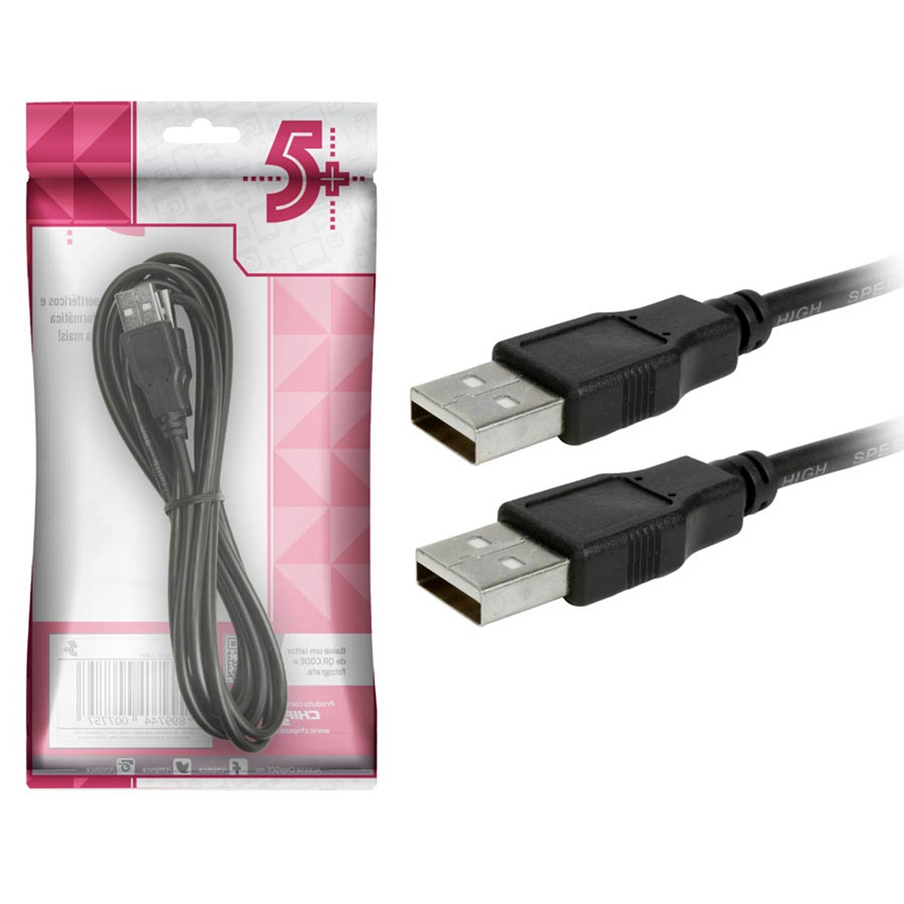 Cabo Usb 2.0 - Usb A Macho + Usb A Macho 2.0 - 1,80m - Preto