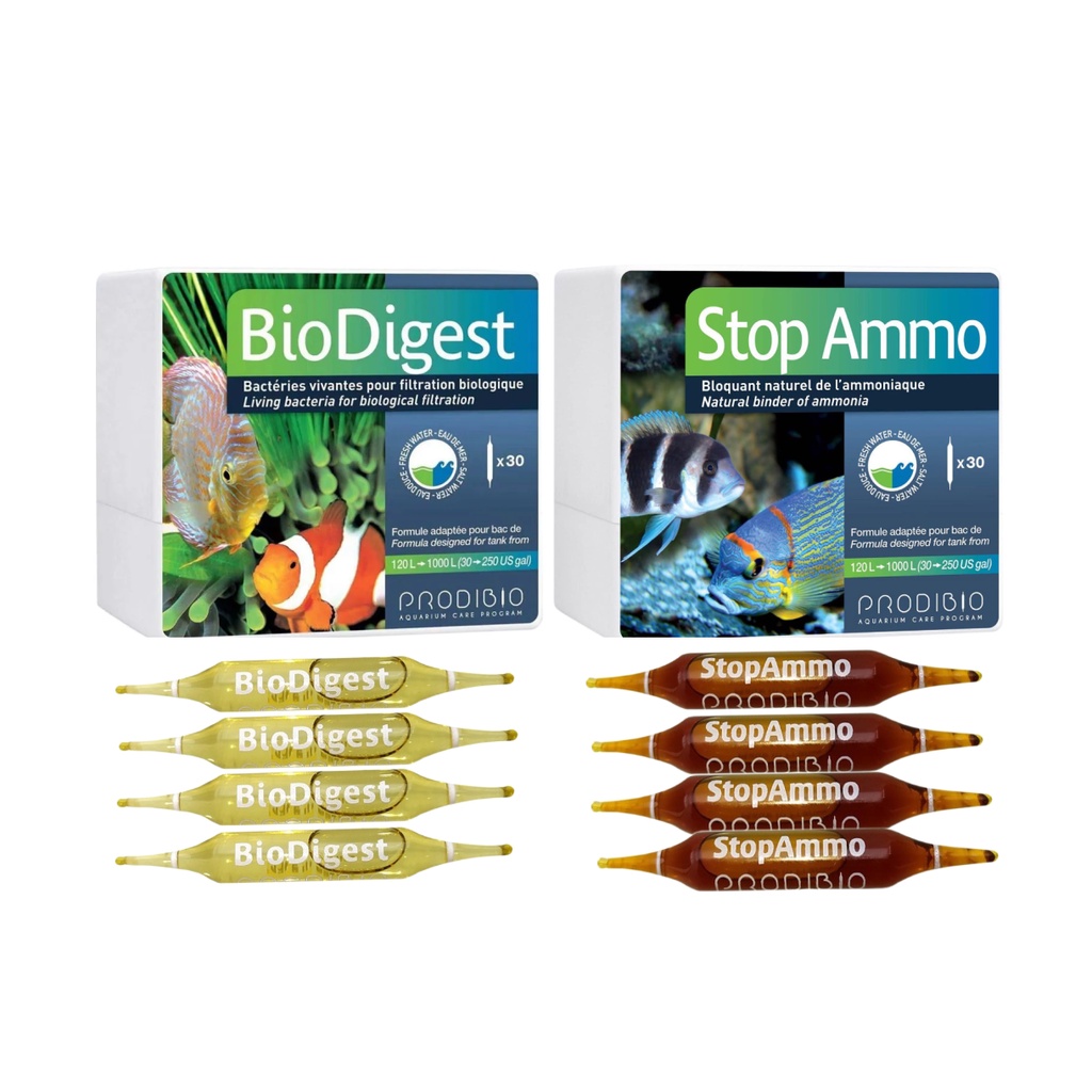 8 Ampolas Prodibio4 Stop Ammo  4 Biodigest Start UP Ciclagem Acelerador Bio P/ Aquá.Doce e Marinho