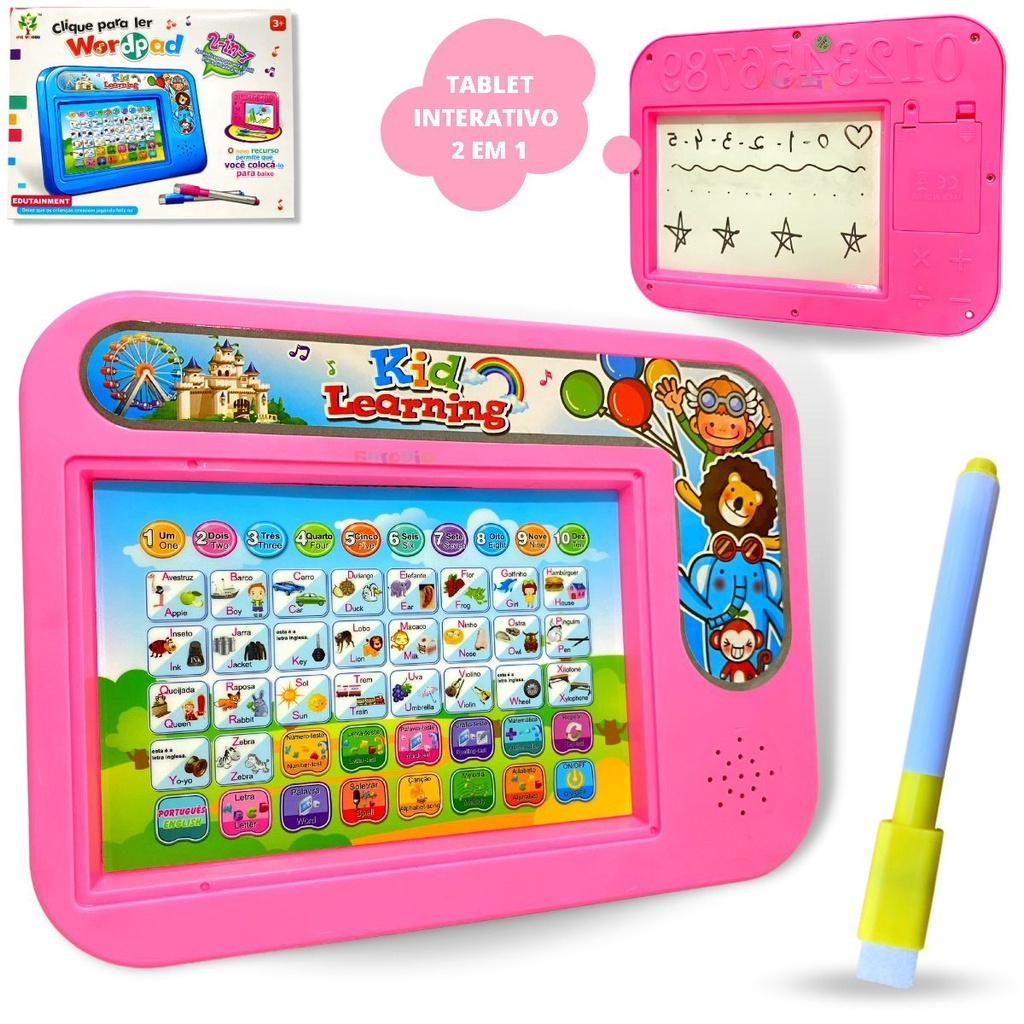 Laptop Infantil Brinquedo Educativo Prancheta Musical Tablet Alfabetização Bilingue Ingles