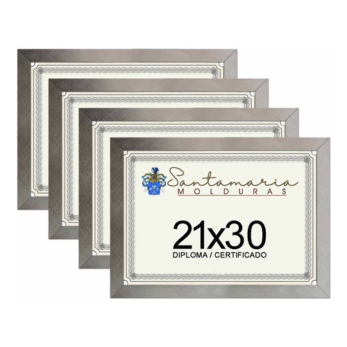 Kit 4 Molduras Porta Diploma Certificado A4 21x30 Prateado em Oferta na Shopee