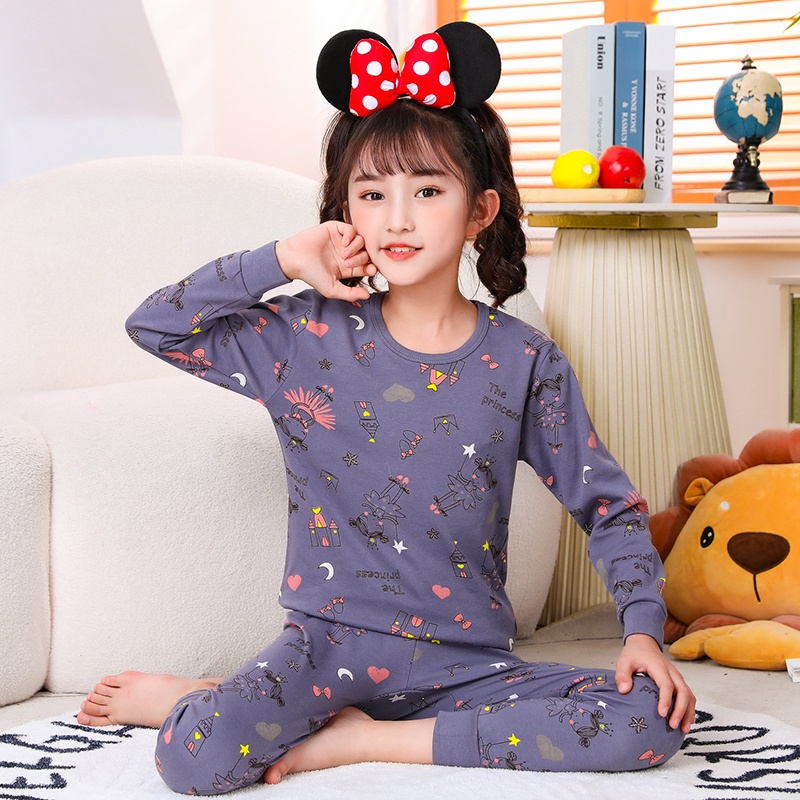 Tamanho 100-160 Conjuntos De Pijamas Para Meninas Bonitos Desenhos Animados Estampados De Algodão Casa Roupas De Dormir 