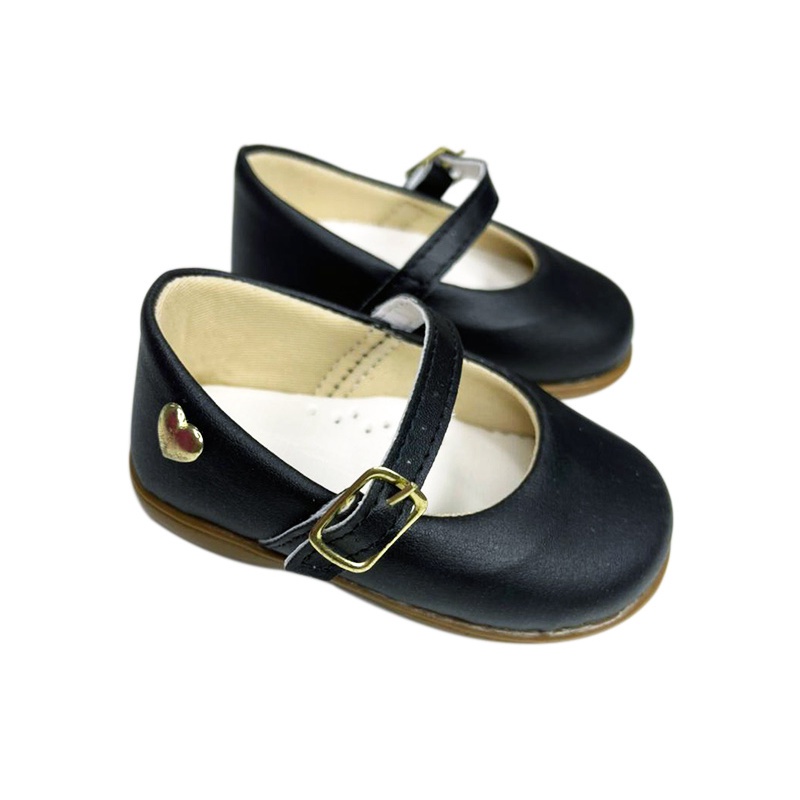 Sapatilha Para Bebê Menina Sandália Bebê Tênis Sapato Infantil Sapatinho Sapatilha Preta Com Coração Dourado