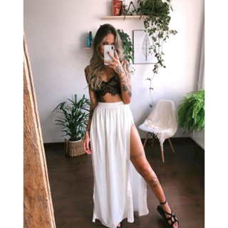 Saia Longa Lunar Fenda Lateral Com Short Luxo Short Confortável Não Aperta em Oferta na Shopee