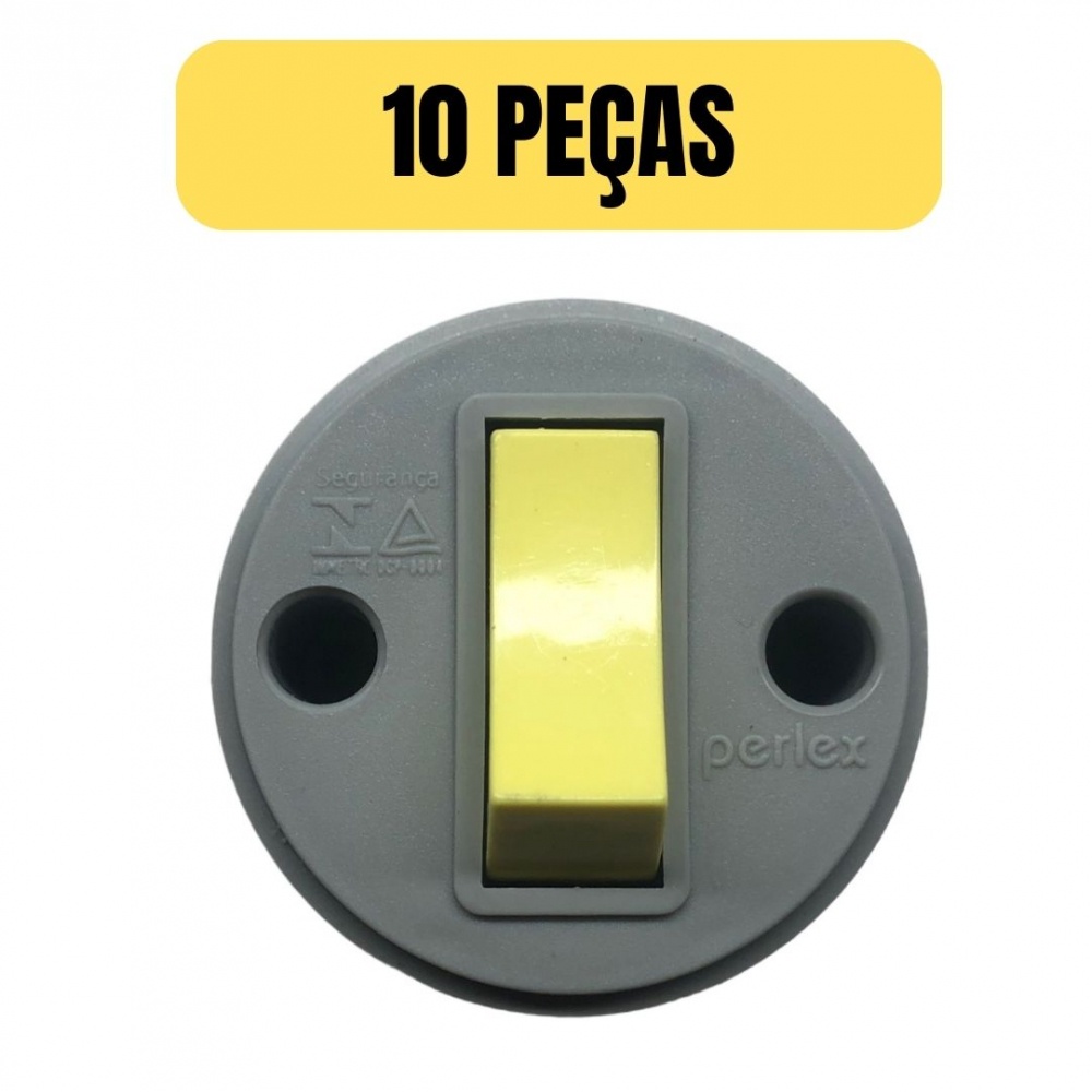 KIT 10 INTERRUPTOR SOBREPOR 1 TECLA SIMPLES PERLEX 1080 NBR