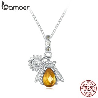 BAMOER 925 Sterling Silver Bee and Daisy Necklace Moda Jóias Presentes Para Mulheres