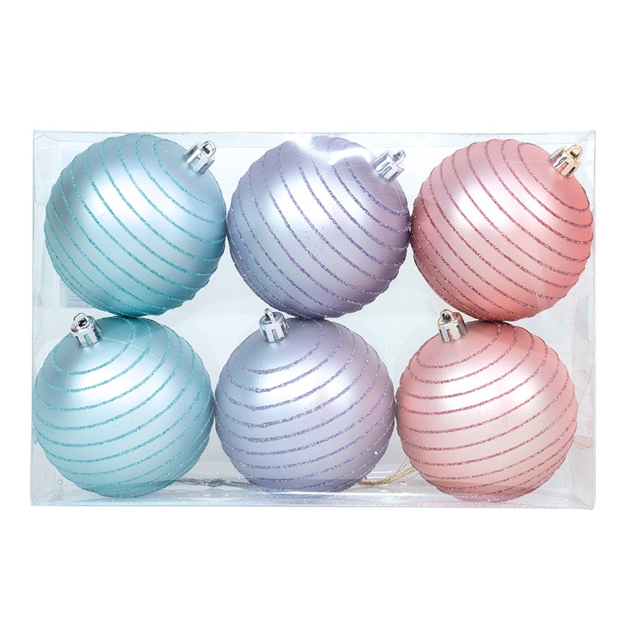 Bola Fosca com Listras - Cores Roxo Azul e Lilás - Cromus Natal - 6 unidades - Rizzo - Home & Living