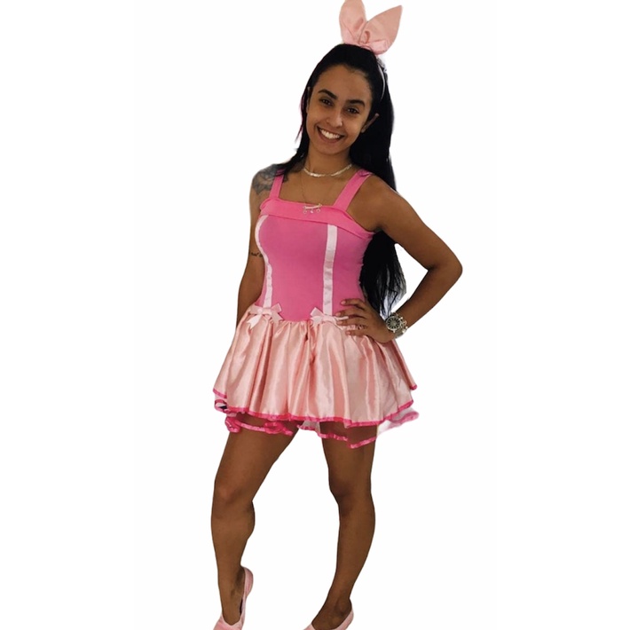 Fantasia Vestido Coelha Páscoa Adulto Rosa Coelhinha Carnaval Halloween Terror Zumbi