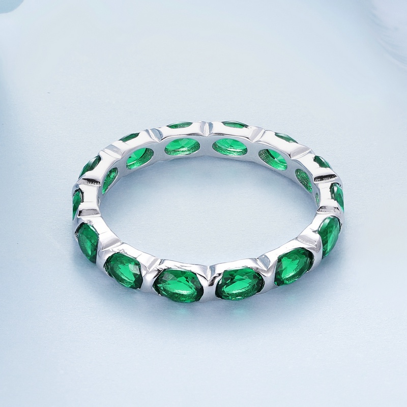 Detalhes do Bamoer 925 Silver Full-Inlay Green Spinel Ring Para Presentes De Moda Feminina