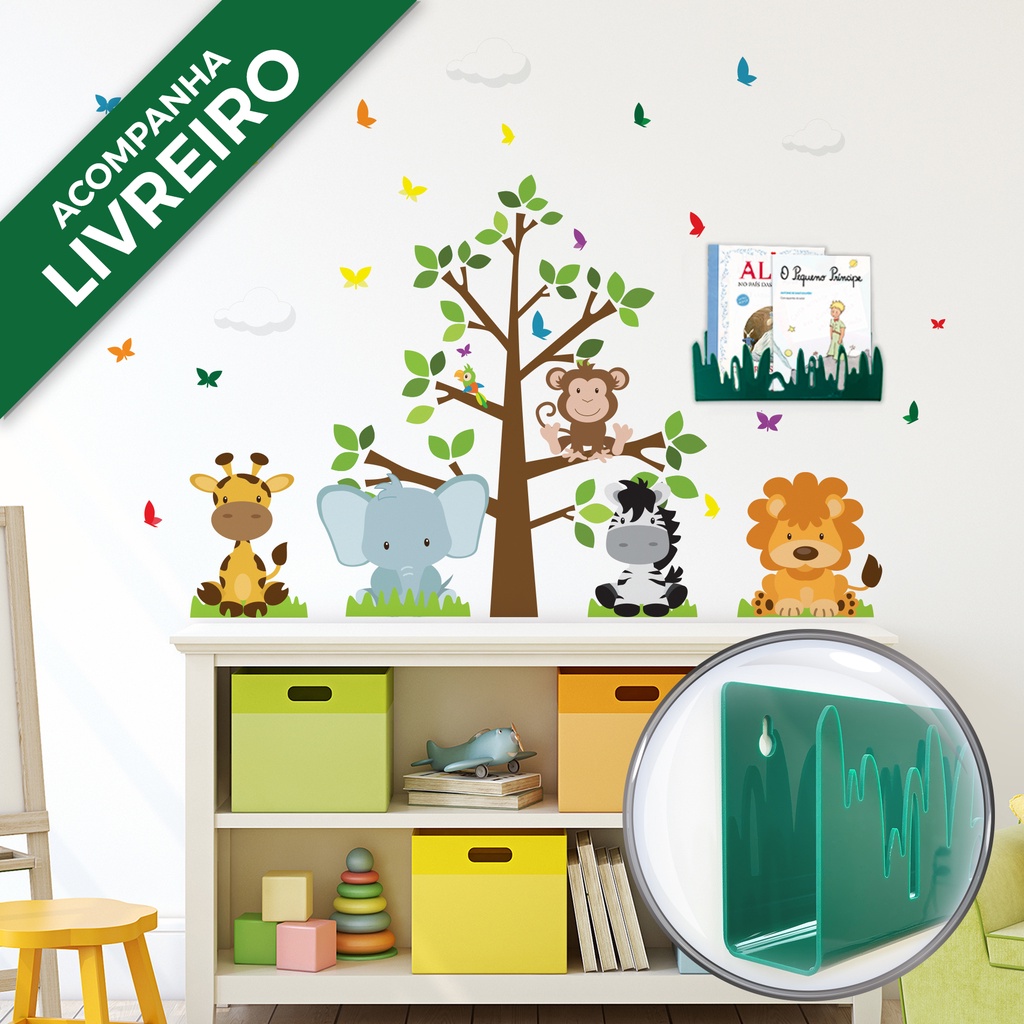 Adesivo de Parede Quarto Infantil Safari Baby com Livreiro