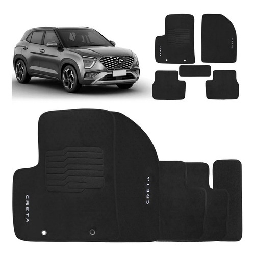 Kit 5 peças Jogo Tapete Modelo Creta Carpete 2022 2023 Preto