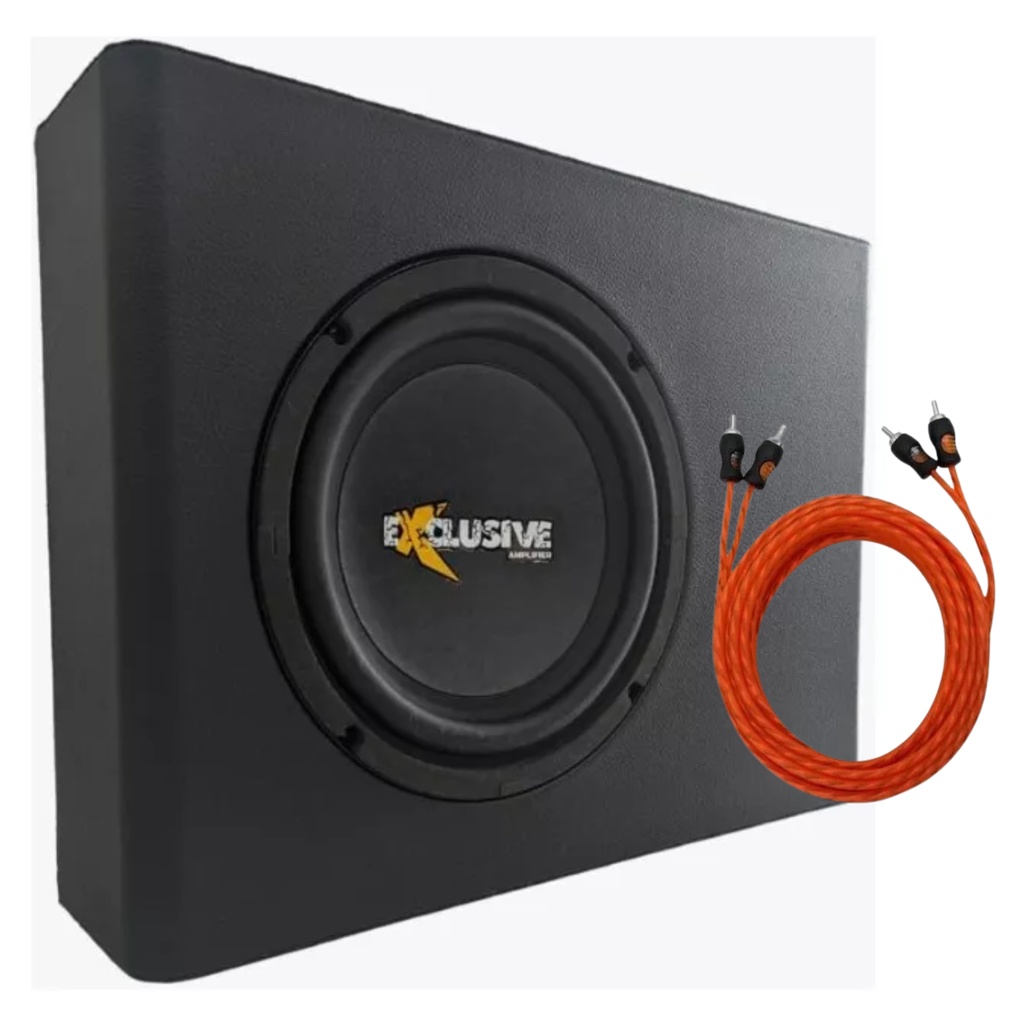 Kit Caixa Amplificada Exclusive Slim 8 polegadas C/ Cabo Rca