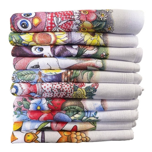 Kit 10 Pano De Prato Estampado com Bainha