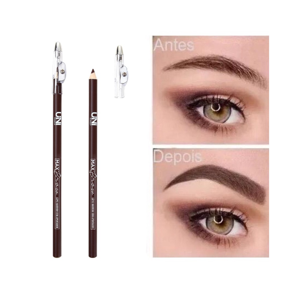 Lápis Para Olhos Marrom com Apontador Max Brow Uni Makeup - Envio Imediato