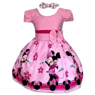 Vestido Temático Minnie Flores Rosa