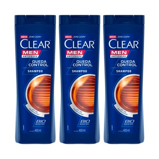 Kit 3 Shampoos Anticaspa Clear Men Queda Control com 400ml