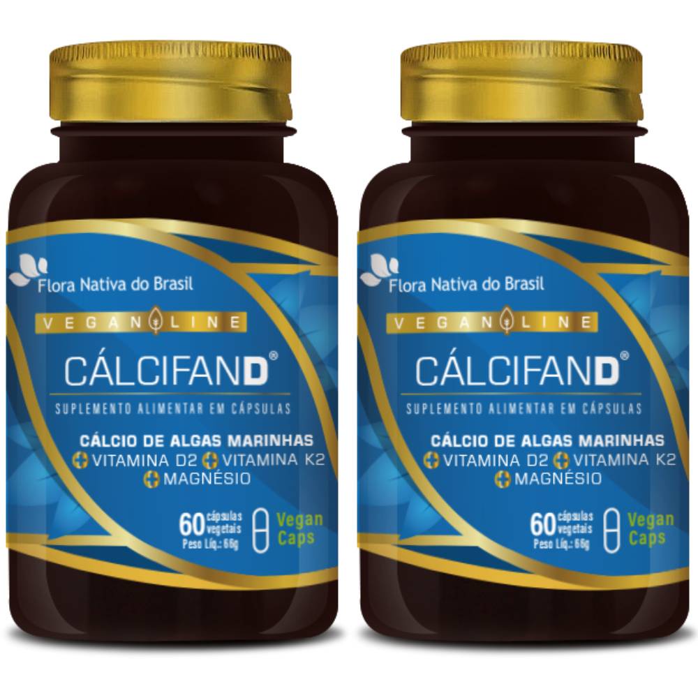 KIT 2X Cálcio + Vitamina D2 + Vitamina k2 + Magnésio 60 Vegan Caps - Flora Nativa