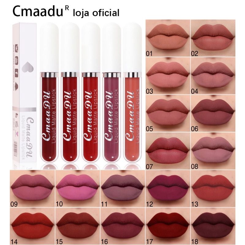 Baton matte lipstick CmaaDu 18 Cores Batom Mate Não É Fácil De Manchar Copo À Prova D'água Tirar Maquiagem Cosméticos