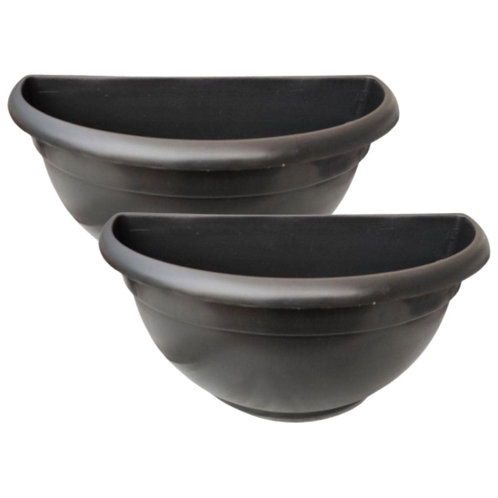 Kit 2 Meio Vaso De Parede Médio Plástico Preto P/ Jardim Vertical Jardineira Planta Pendente Avenca
