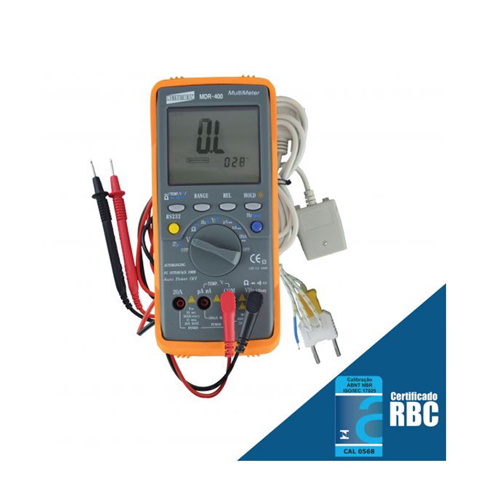 Multímetro Digital Tensão Continuidade Corrente Diodo Rms Cat Iii Usb Mdr-400 Portátil Certificado