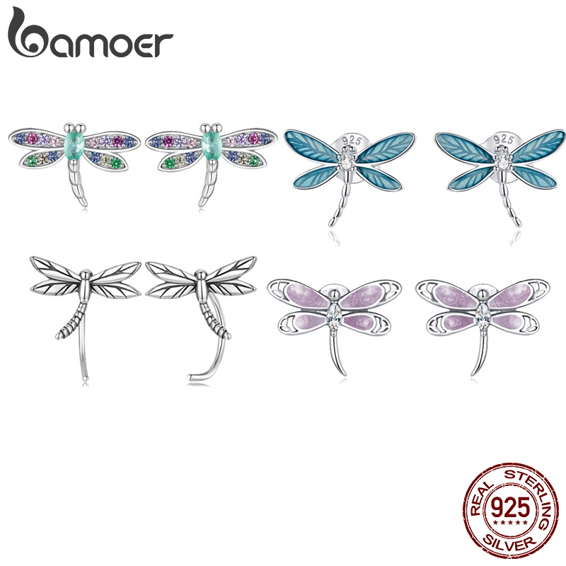 Bamoer 925 Sterling Silver Dragonfly Earring Brinco De Prata Libélula Jóias Simples Para Estudantes E Mulheres BSE795 em Oferta na Shopee