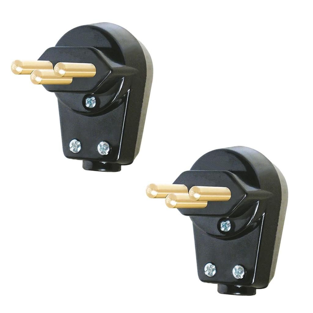 Kit 2 Plugues Machos 2P+T 20A 250V Preto 90? Prensa Cabo