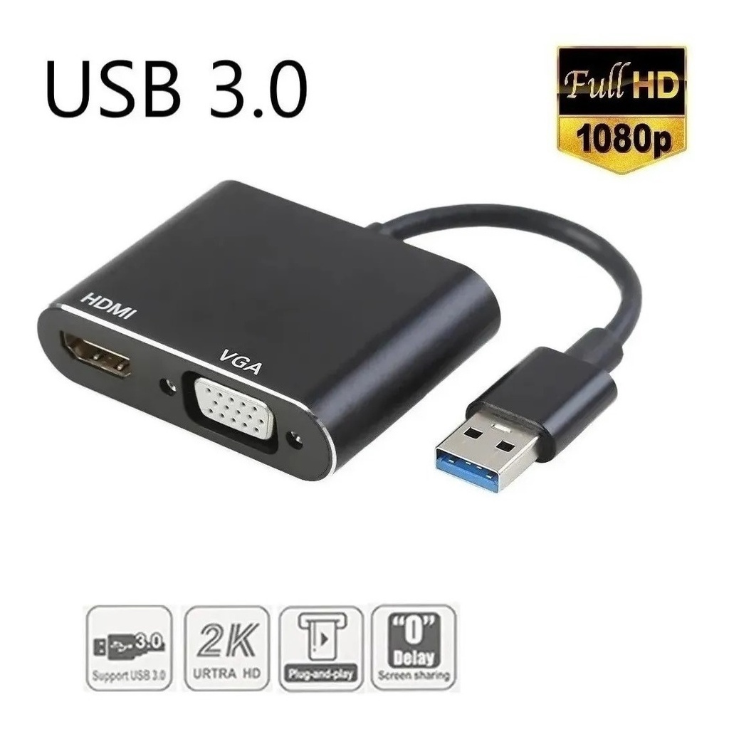 Usb 3.0 Para Vga+hdmi Conversor Adaptador Hd 1080p Computado