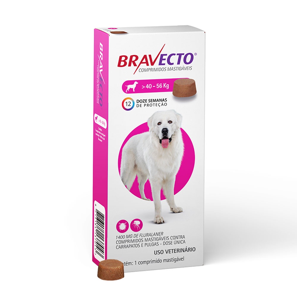 Antipulgas e Carrapatos MSD Bravecto Cães 40 a 56 kg 1400mg em Oferta na Shopee
