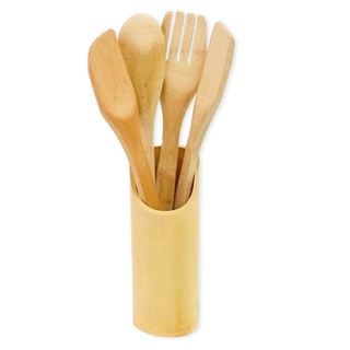 Conjunto Kit 5 Utensílios de Madeira Bambu Espátula Colher Ecológico Cozinha Culinária