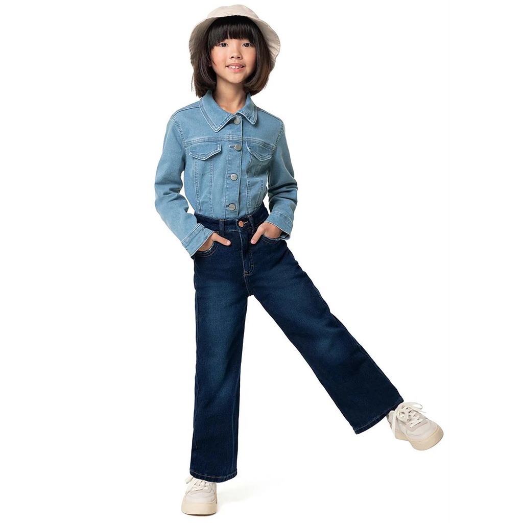 Calça Malwee Wide Leg Jeans Escuro Premium Juvenil Menina Tam 8 ao 18 Infantil Feminino