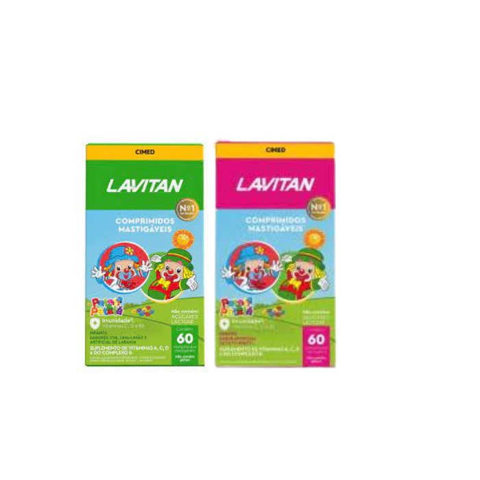 Vitaminas Infantis Lavitan Kids Kit C/Sabor Tutti- Frutti + Mix de Frutas C/60Compri. Mastigáveis