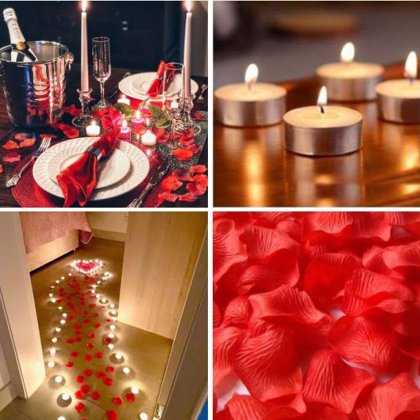 Kit Decoração Romântica Simples - Velas Rechaud + Pétalas Artificiais Vermelhas