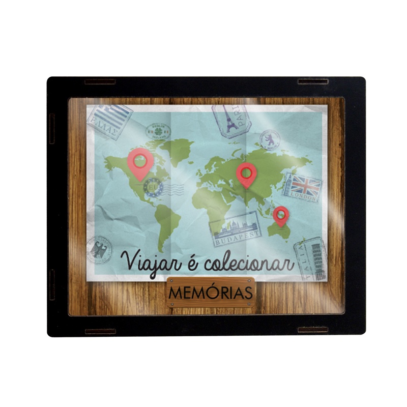 Quadro Cofre Mapa Do Mundo Caixa Decorativo Moderno Parede