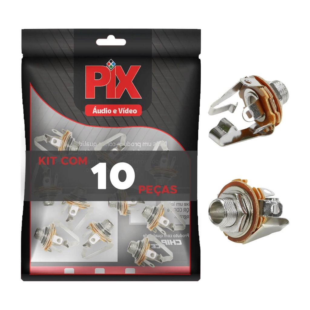 10x Jack J10/P10 Fêmea Mono/Estéreo c/trava Circuito aberto