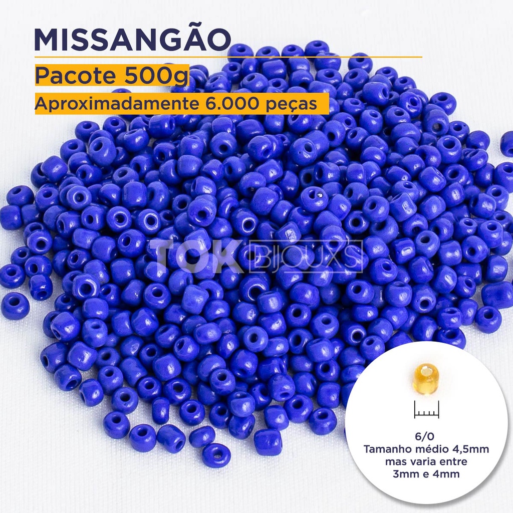 Missangão 6/0 Missanga 4mm / 5mm - Azul Royal Leitoso - (6000 Peças) 500g