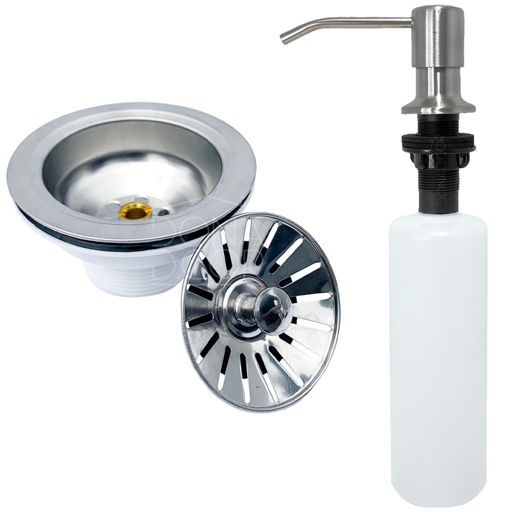 Kit Dispenser Dosador Detergente Inox 304 Escovado 500ml e Valvula Americana 4 1/2  Kit Cozinha