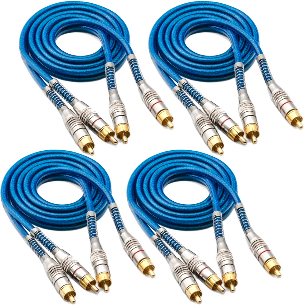 Kit 4 Cabos RCA 1 Metro TechOne Blindado Azul - Spare Parts and Accessories for Vehicles